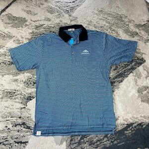 Vintage Peter Millar Polo Shirt Sz L Blue Striped Embroidered Logo Tennis Golf
